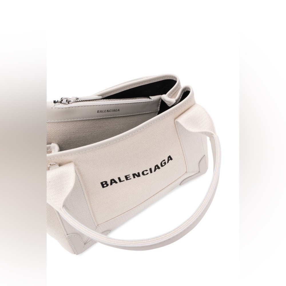 Balenciaga XS Navy Cabas Bag White Cream Black Logo Print Tote NWT - Picture 7 of 11
